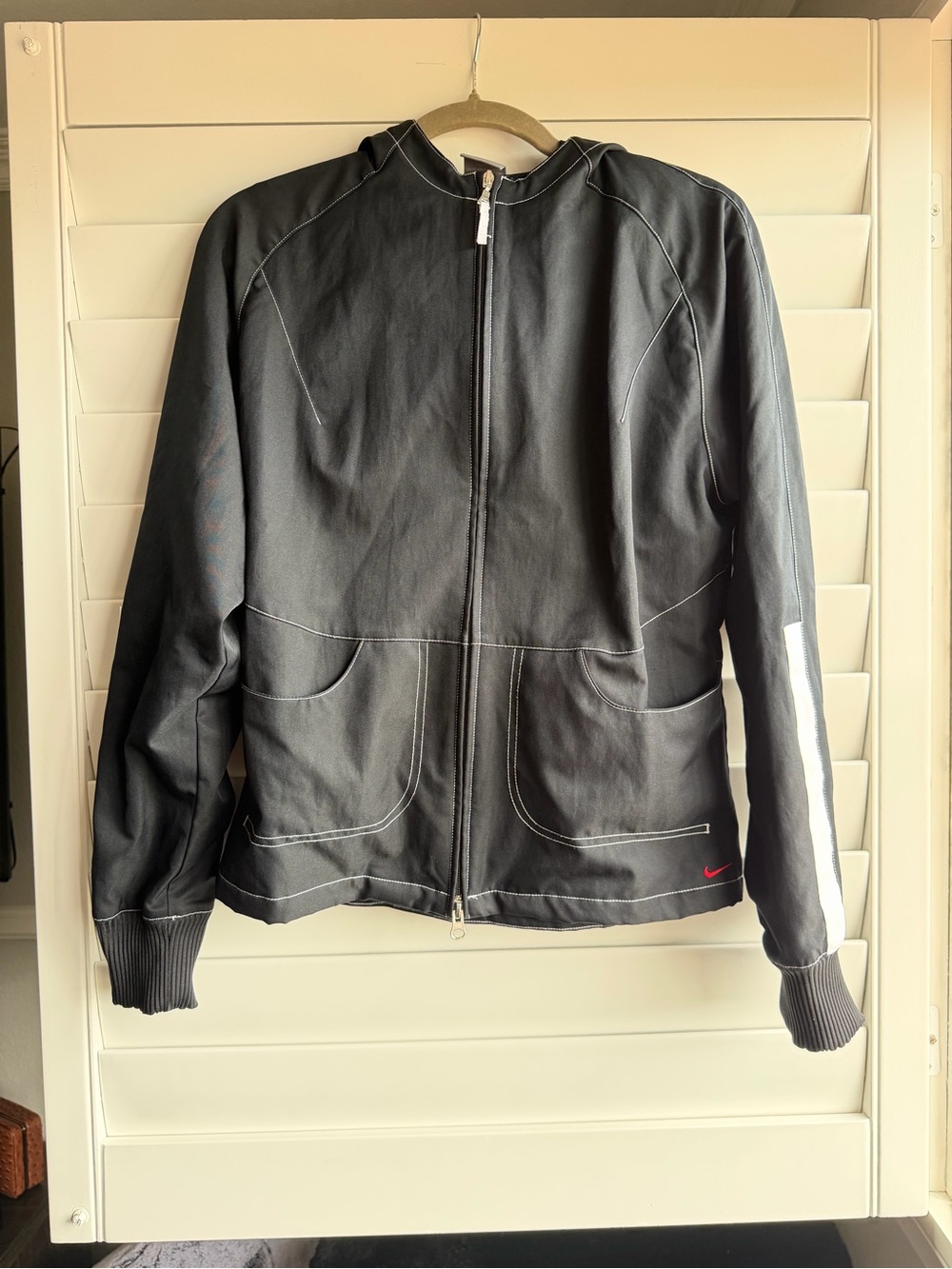 Nike Black  Zip Windbreaker with White Sleeve Stripe with mesh lining
